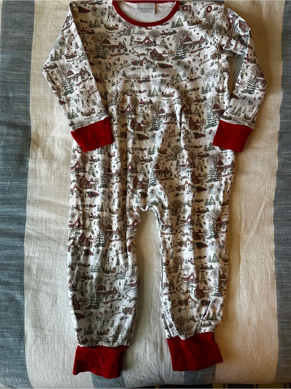 Squiggles Christmas Village One-Piece with Red Trim